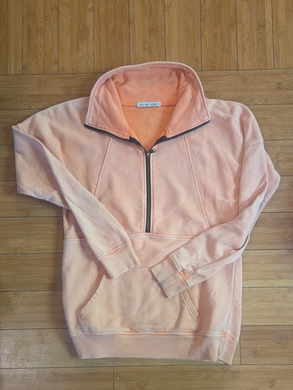 Michelle Mae Peach/Coral Half-Zip Pullover Sweater